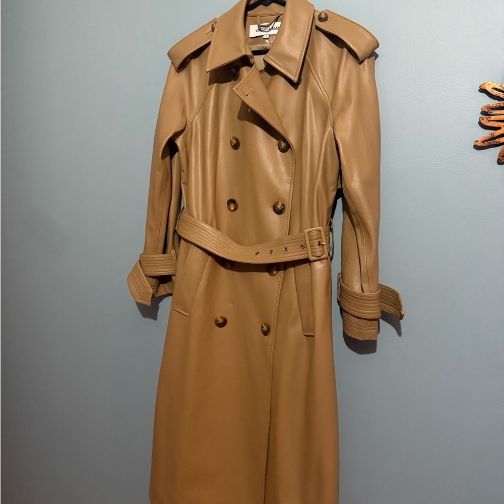 VERONICA BEARD Tan Conneley Faux Leather Trench Coat - Picture 6 of 12